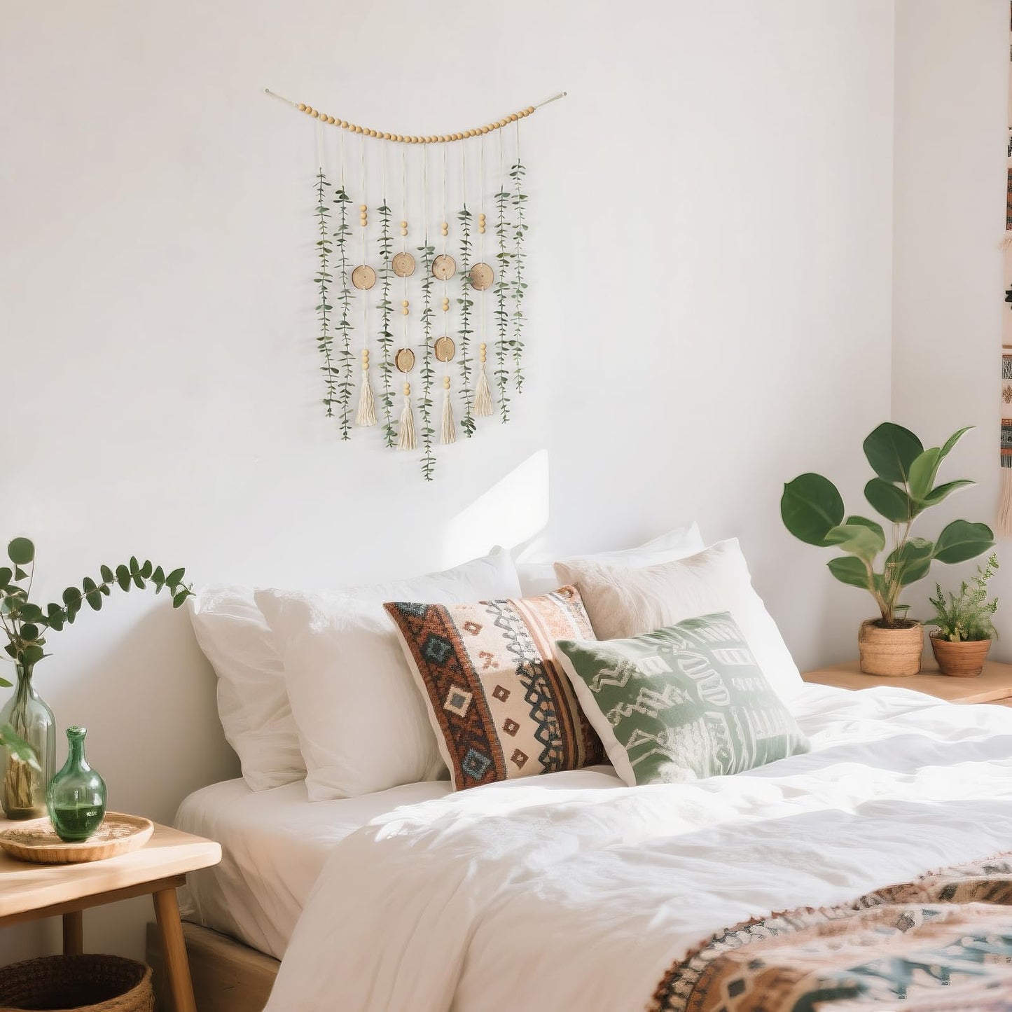 Dahey Hanging Artificial Plant Eucalyptus Wall Decor 31'' Wooden Bead Garland with Fake Greenery Leaves Boho Rustic Farmhouse Wall Art for Bathroom Office Living Dining Room Bedroom Kitchen Decoration