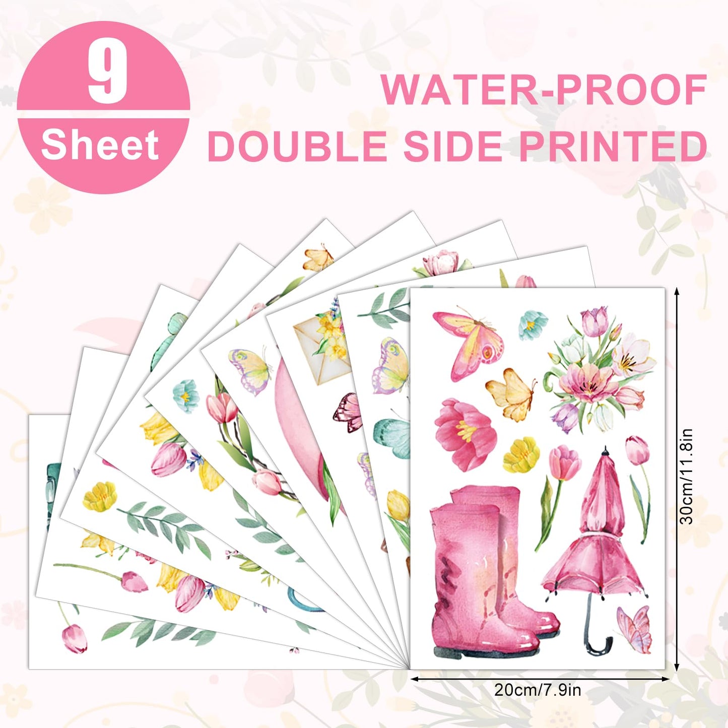 Whaline 75 Pcs Spring Summer Tulip Window Clings Tulip Flower Umbrella Truck Window Stickers Hello Spring Double-Side Glass Decals for Home Office School Party Shop Display Decoration