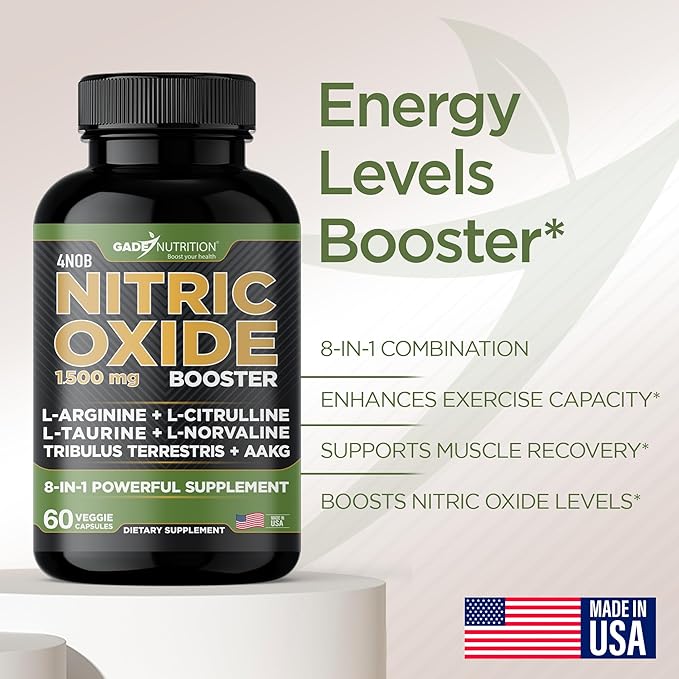 Gade Nutrition Nitric Oxide Supplement - L Arginine Capsules ??Helps to Improve Energy, Endurance & Performance - Pre Workout - Muscle Builder - with All Essential Amino Acid and Maca Root