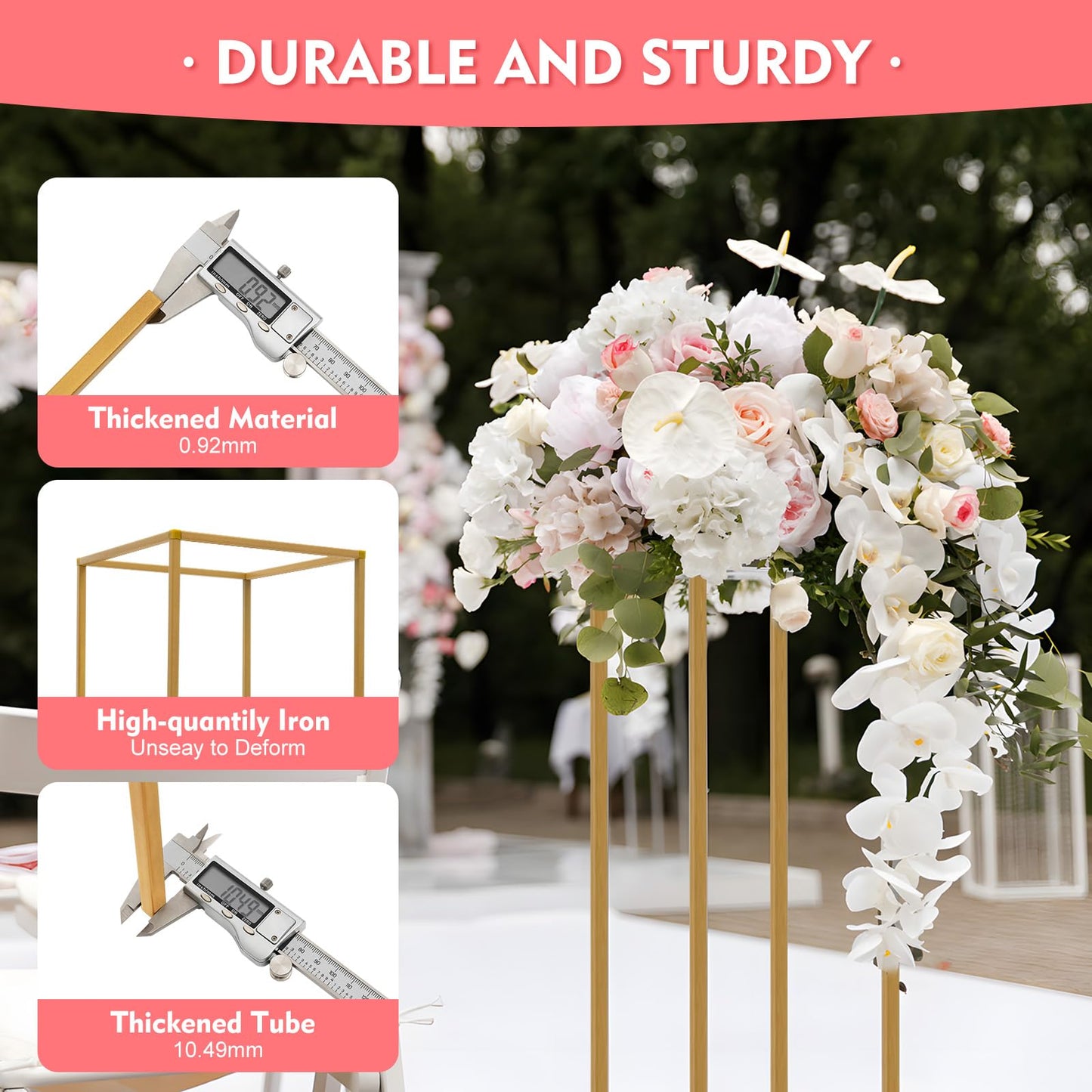 RYIRSHOH 10 Pcs Wedding Centerpieces for Tables, 31.4inch Metal Column Flower Stand, Gold Centerpieces for Table, Geometric Floral Vase for Birthday, Party