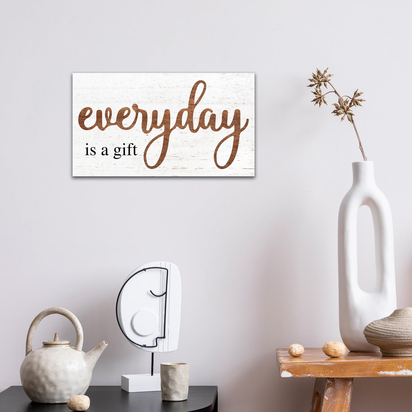 Everyday Is A Gift Wooden Hanging Sign - 6.8" x 12" Motivational Rustic Plaque With Metal Hook For Home Office - Door, Wall Hanging Decoration With Saying - Gifts For Families & Friends - A03