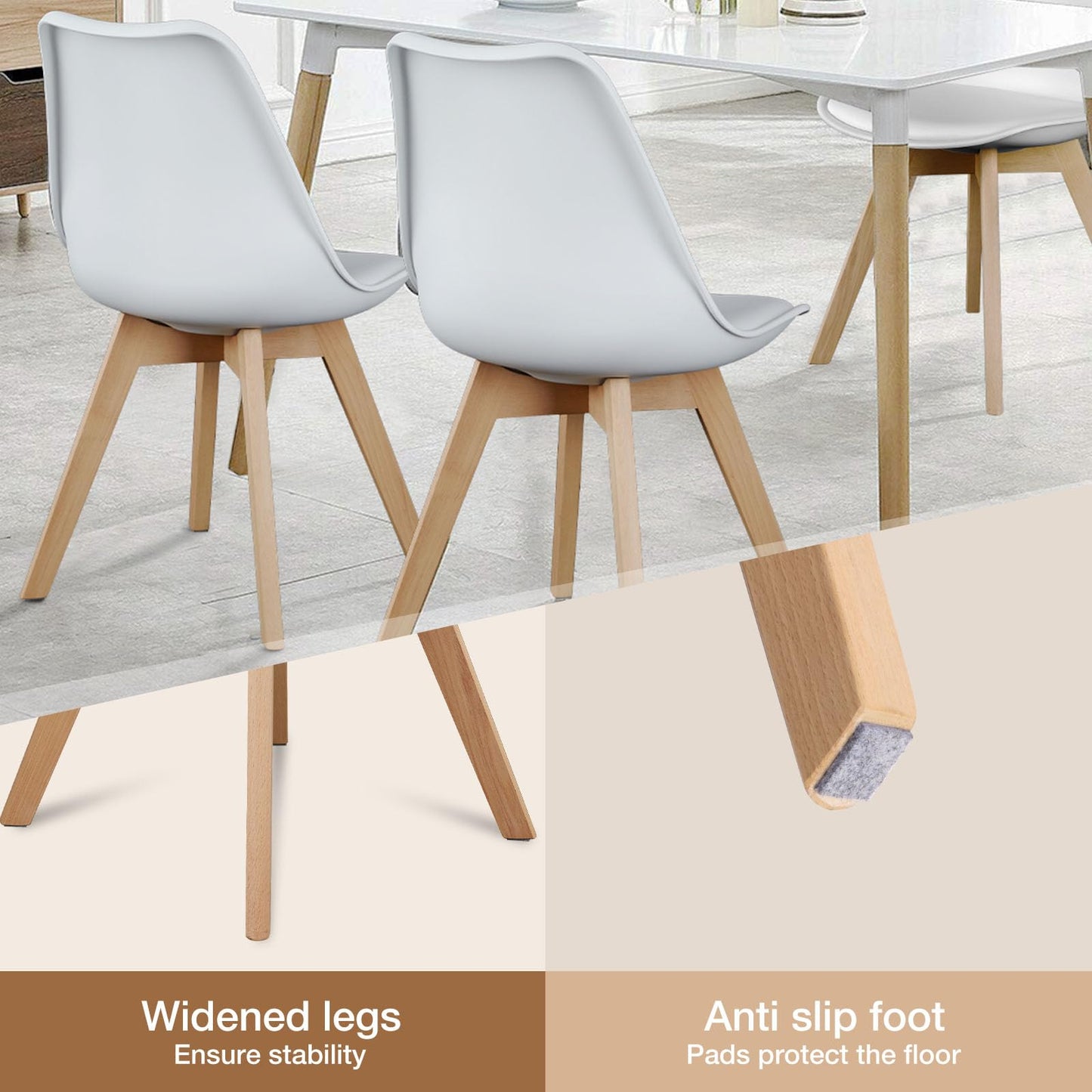 OLIXIS Modern Dining Chairs Set of 8, PU Leather Upholstered Kitchen Chairs with Wood Legs, Mid Century Accent Chairs for Living Room, Bedroom, Outdoor Lounge, White