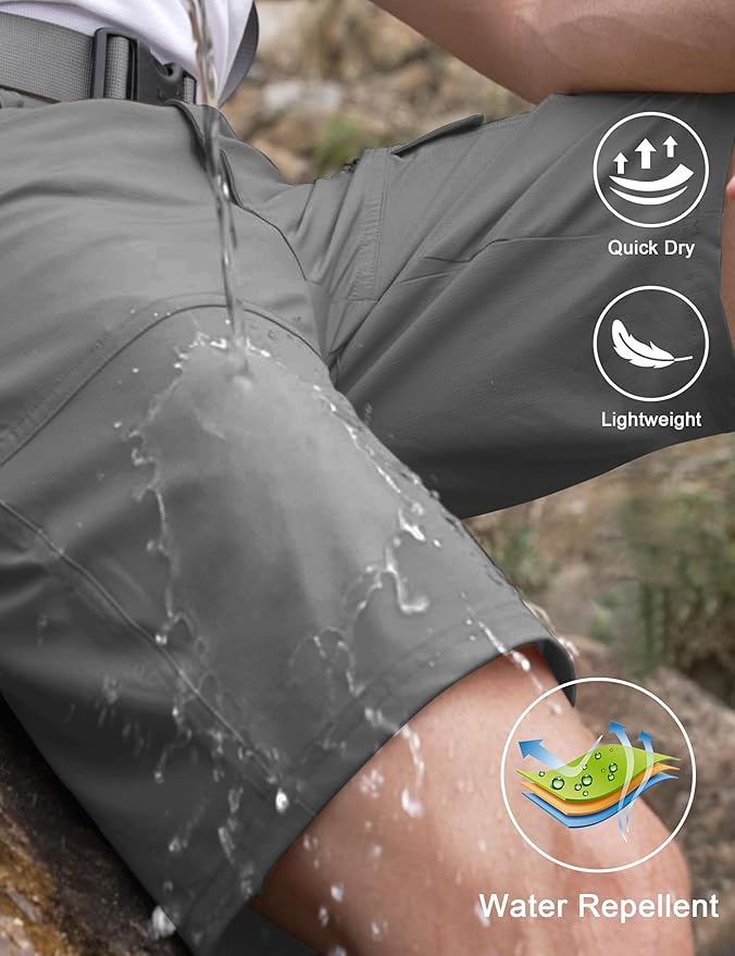 CRYSULLY Men's Hiking Cargo Shorts Outdoor Summer Lightweight Quick Dry Work Casual Shorts with 5 Zipper Pockets