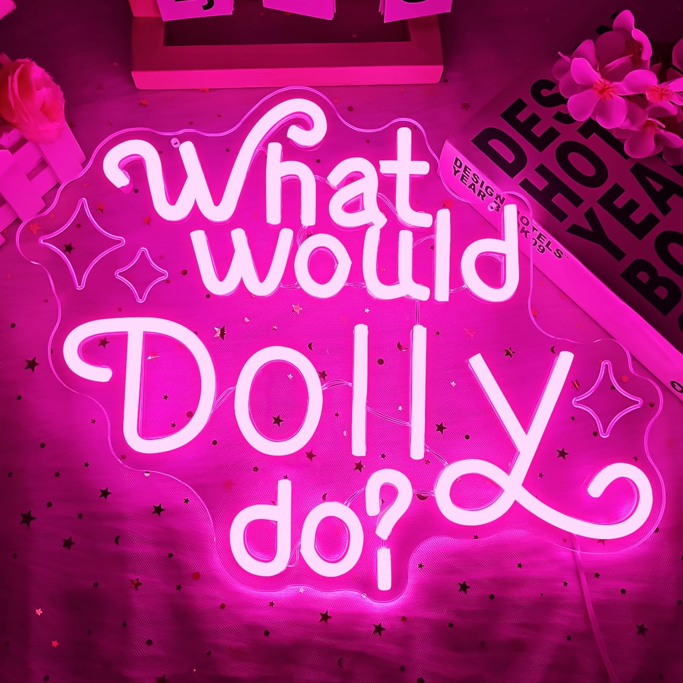 What Would Dolly Do Neon Sign for Wall Decor Cowboy Neon Led Sign Dimmable Inspired Neon Light Up Sign for Home Bedroom Decor Girls Themed Party Cowgirl Birthday Gift