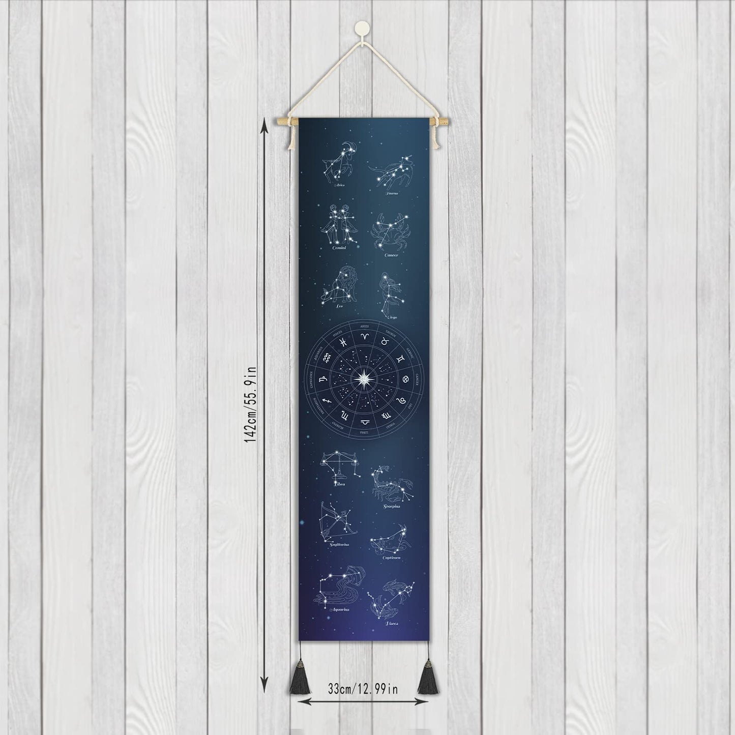 Hanging Poster Canvas Wall Art Banner 12 Constellation Stars, Zodiac Tapestry Astrology Tapestry symbols for Wall Decor Wall Hanging Tapestry Decoration For Home,Office,Room (13''x 56''/33x142cm)