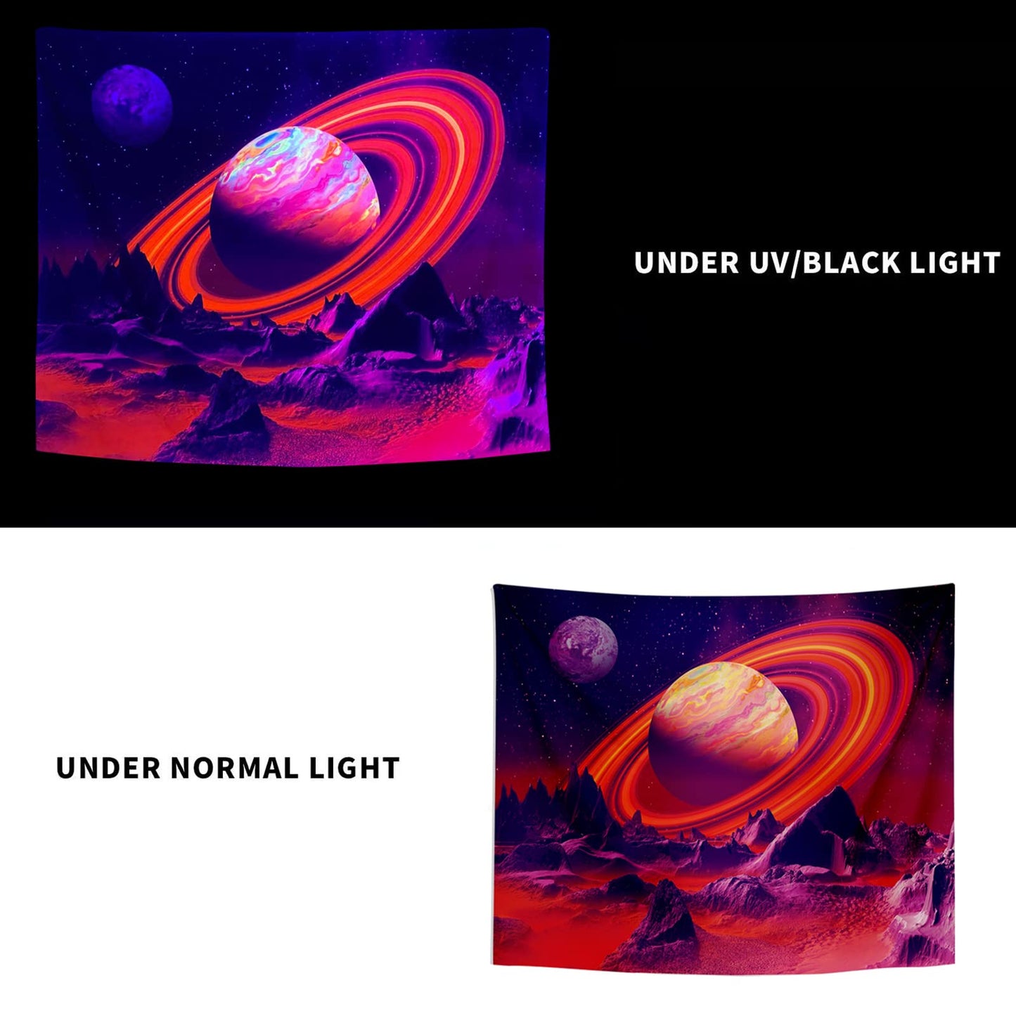 PSYHILAR Black Light Posters for Adults and Teens, Outer Space Galaxy Planet UV Tapestry Blacklight Decor Wall Hanging (40 x 30 Inches)