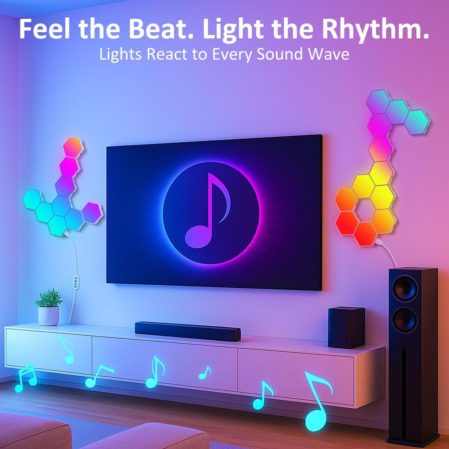 MeRGBWLife 12 Pack Hexagon LED Wall Light Panels – RGB Smart Lights with APP & Remote, Music Sync Honeycomb Design – Modular Gaming Wall Decor for Bedroom, Kids Room, and Living Room