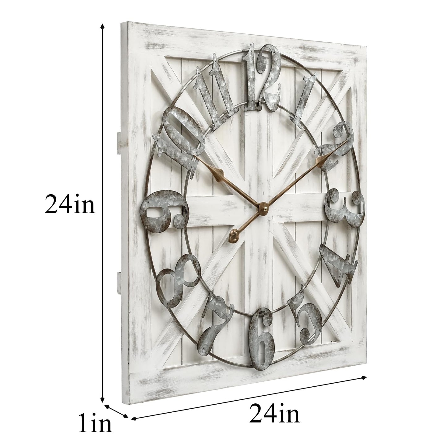EMAX HOME Large Farmhouse Wall Clock – 24 Inch White Square Rustic Wooden Clock with Decorative Reversible Wooden Sign, Perfect for Any Space and Ideal Gift