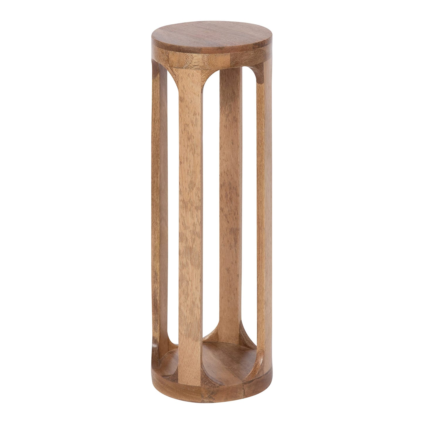 Kate and Laurel Dahl Wooden Round Drink Table; 8 x 23; Natural Brown; Transitional Boho Circle Wood Accent Pedestal Table for Living Room Plant Stand or Small Bedroom Nightstand