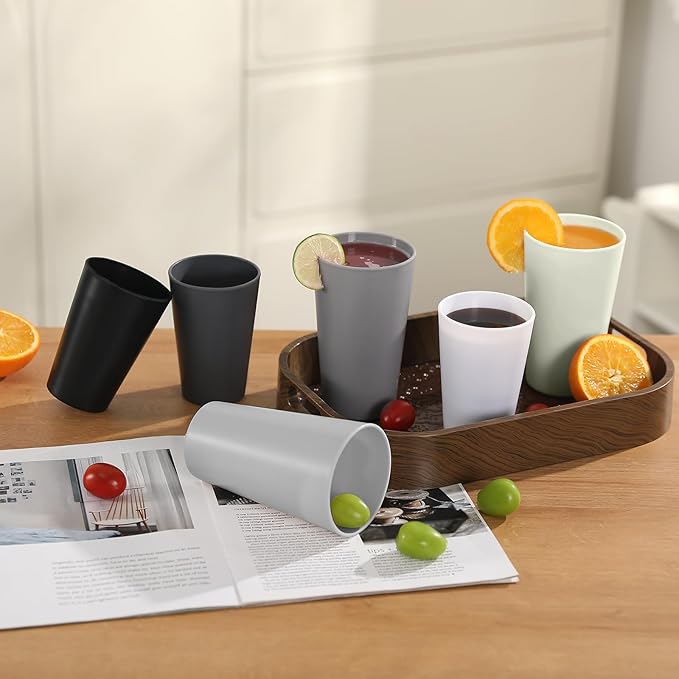 24 Pcs Unbreakable Plastic Cups Set, 20 oz Reusable Plastic Cups, Stackable Water Tumblers, Drinking Cup for Kitchen, Outdoor, BPA-free, Dishwasher Refrigerator and Microwave Safe (20 oz, 4 Colors)