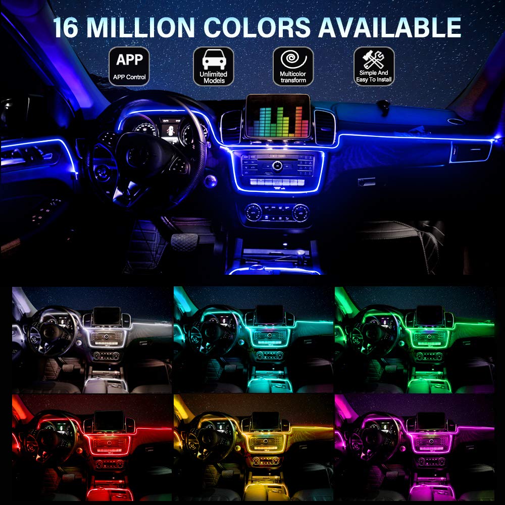 MAODANER Car LED Interior Strip Light, 16 Million Colors 5 in 1 with 236 inches Fiber Optic, Multicolor RGB Sound Active Automobile Atmosphere Ambient Lighting Kit - Wireless Bluetooth APP Control