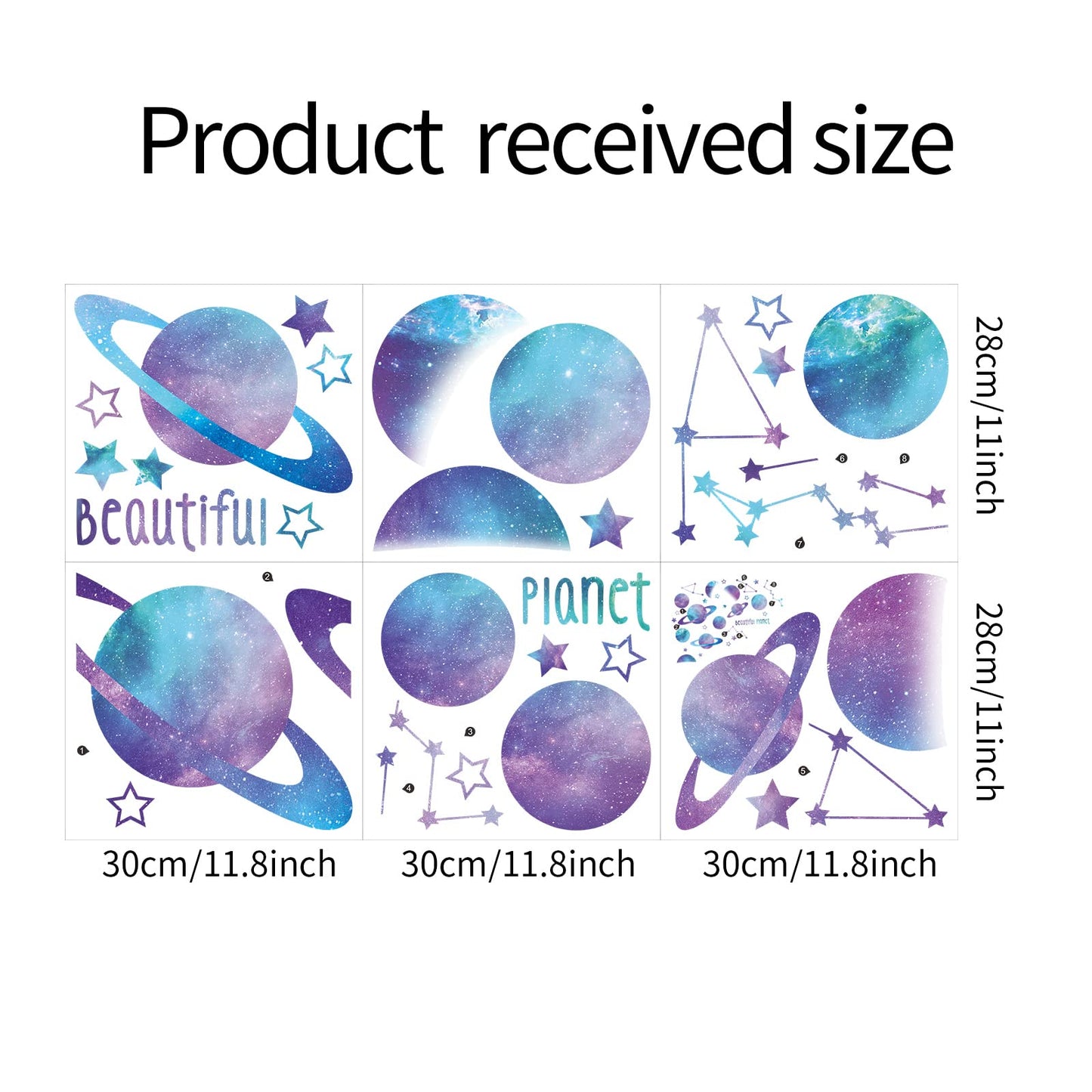 ROFARSO Beautiful Blue Planets Wall Stickers Outer Space Stars Constellation DIY Vinyl Removable Large Wall Decals Art Decorations Decor for Kids Boys Bedroom Living Room Playing Room Murals