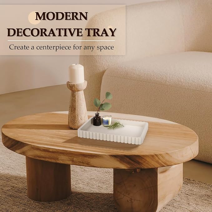 Concrete Decorative Tray for Coffee Table Decor, 14" Coffee Table Tray Ottoman Tray Table Centerpieces, Rectangular Modern Decorative Trays for Home Decor, Living Room, Entry, Gray