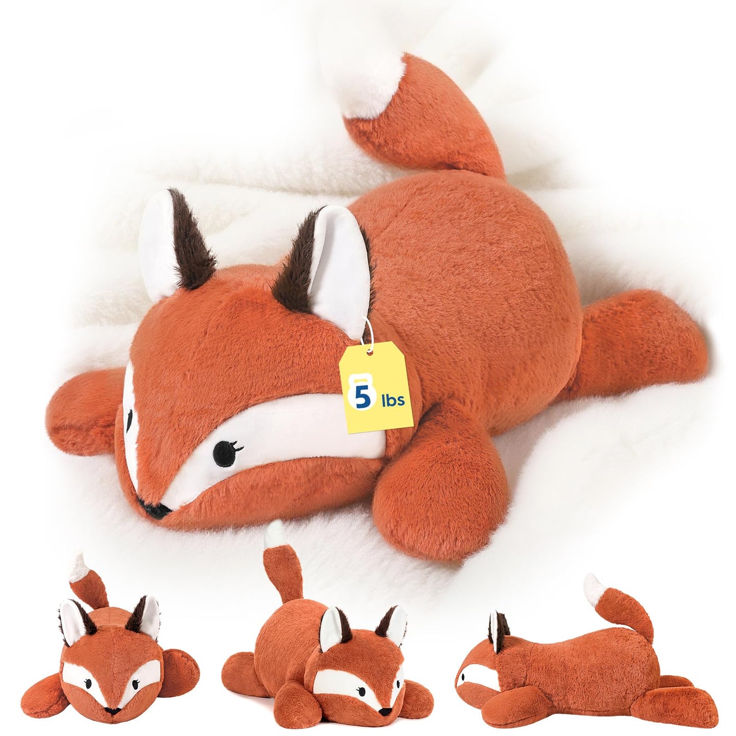 PEACH CAT 25.6 inch 5 lbs Fox Weighted Stuffed Animals Large Weighted Plush Soft Plushies Toys Body Pillow Gifts for Kids Adults