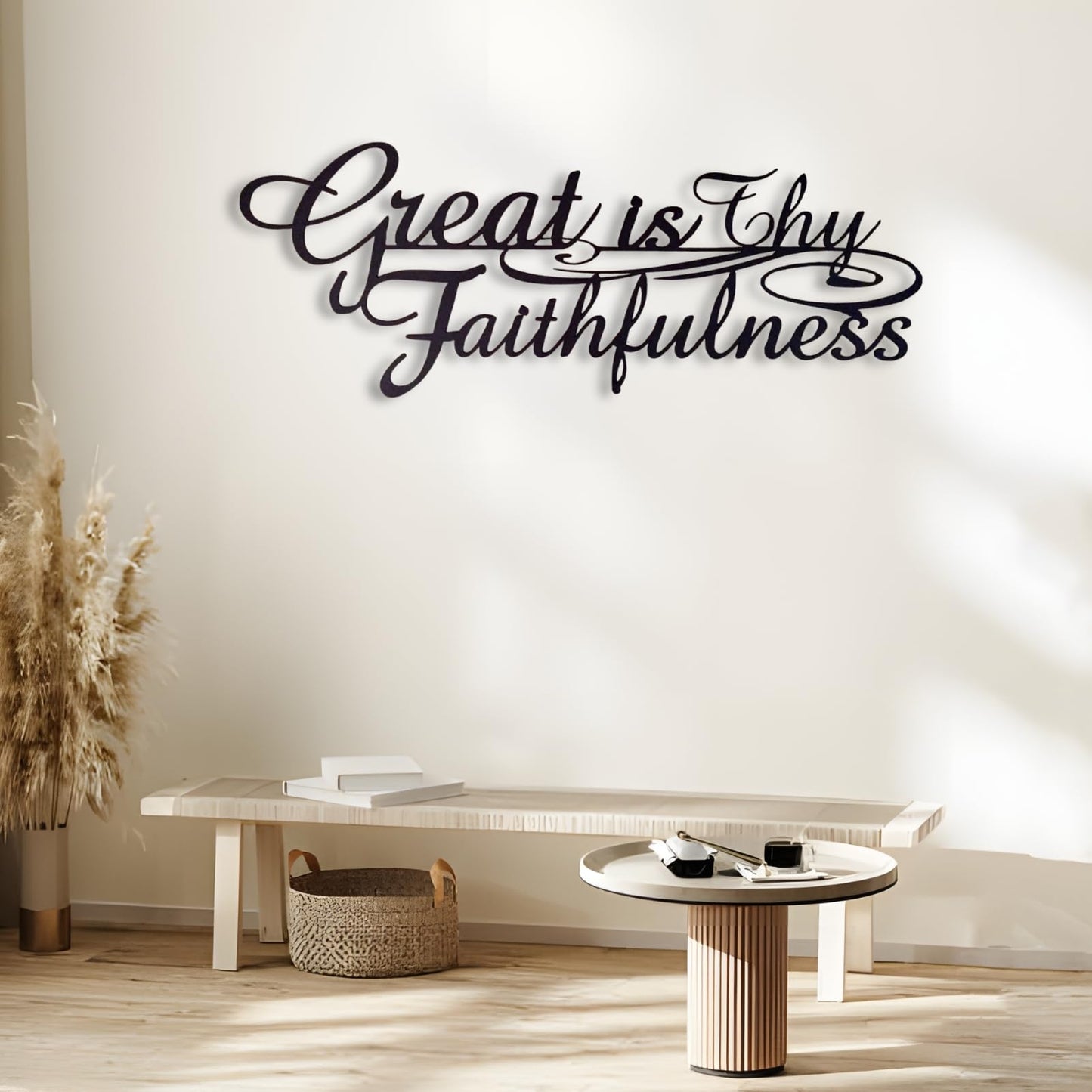 Bisamu Great is Thy Faithfulness Metal Wall Art, Scripture Quote Wall Decor for Home Office Church, Inspirational Gift for Her, Pastor, Baptism (39" x 15" | 100 x37cm)