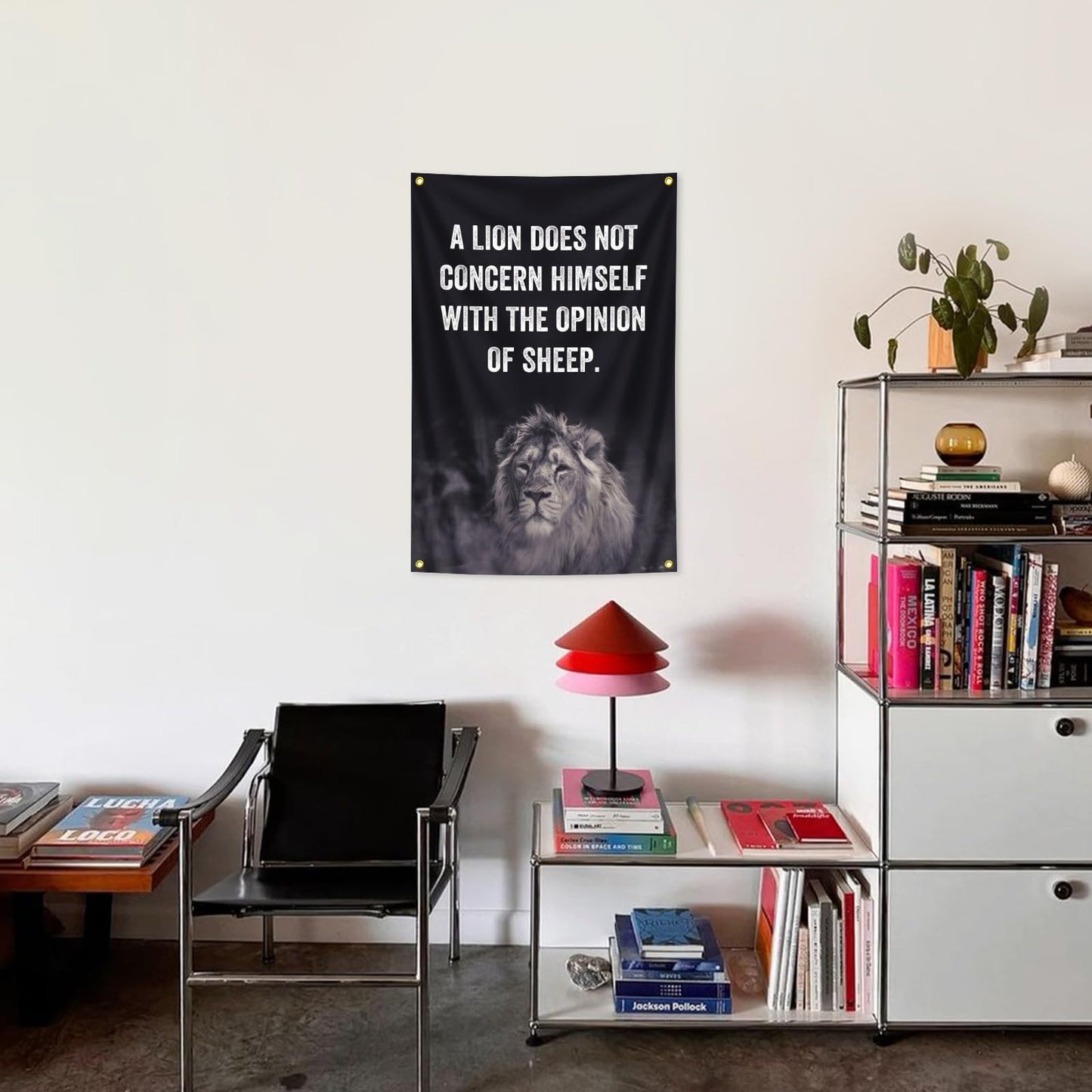 A Lion Does Not Concern Himself with The Opinion of Sheep Tapestry 2x3 Feet, Motivational Quote Lion Wall Art Poster for Office, Study Room, University Dorm, Home Library Inspirational Decor