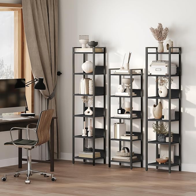 MAHANCRIS Bookshelf, 6-Tier Bookcase, Standing Book Shelf for Small Space, Storage Shelf Organizer, for Living Room, Bedroom, Study, Balcony, Black BKHB6601