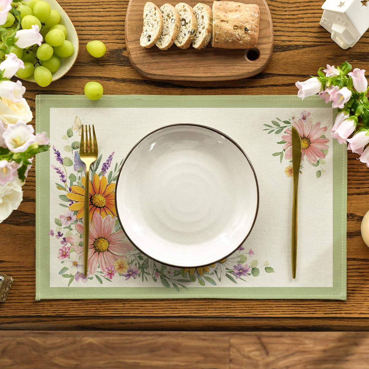 Artoid Mode Green Sunflowers Butterfly Spring Placemats Set of 4, 12x18 Inch Seasonal Summer Holiday Table Mats for Party Kitchen Dining Decoration