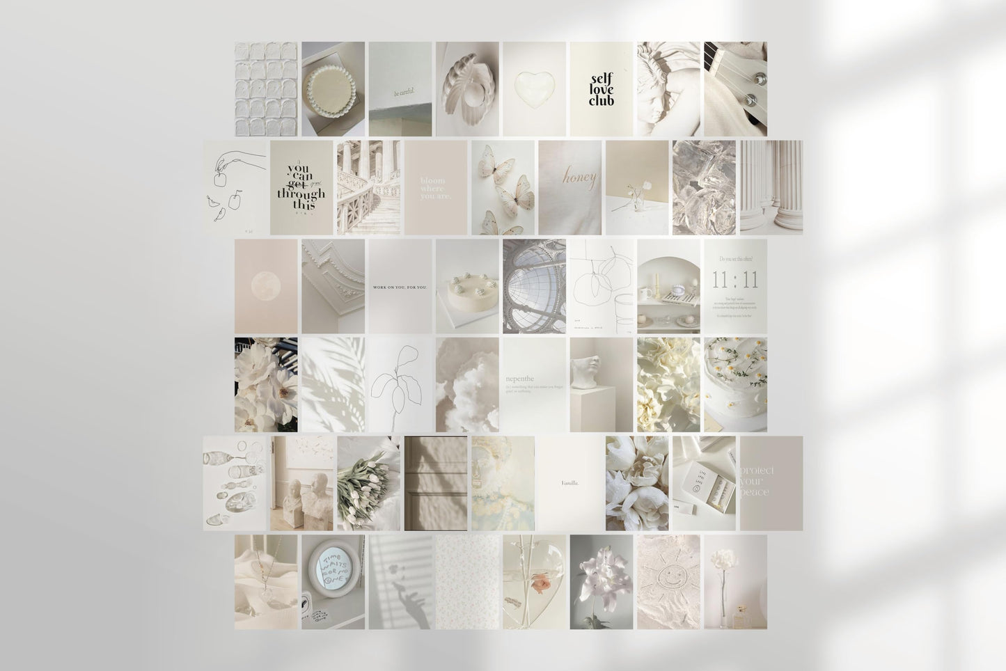 TwoDays Vanilla Girl Aesthetic Room Decor, Clean Girl Aesthetic Wall Collage Kit Pictures for Dorm, Neutral Posters, Cream Wall Art Prints for Bedroom.(Set of 50, 4" × 6")