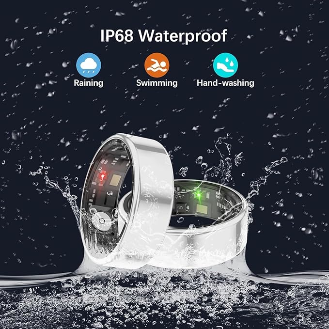 Smart Health Rings for Women Men, Fitness Tracker with Heart Rate, Blood Oxygen, HRV, Sleep Tracker, Step Tracker, No Subscription Fee, IP68 Waterproof Smart Ring for iphone & Android (Silver 13#)