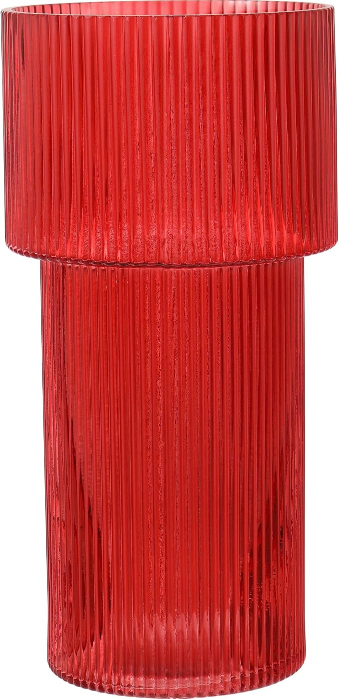 Red Glass Vase, 12 Inches Tall Vase for Flowers, Large Flower Vases for Bouquet, Modern Red Glass Vases for Living Room, Dining Table, Office, Entryway, Mantle, Shelf, Wedding Gifts