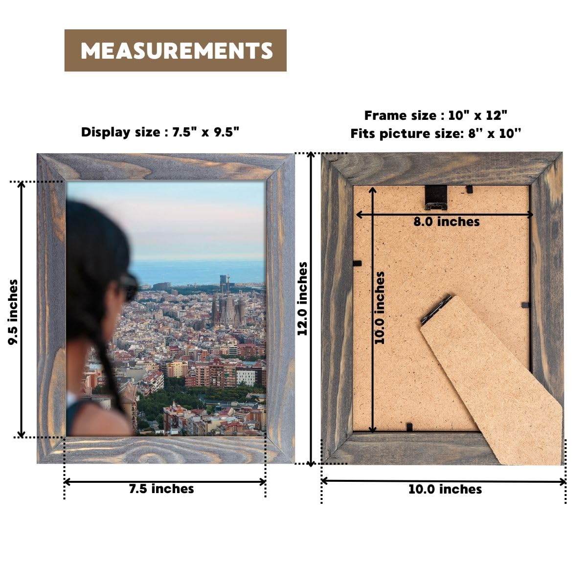Rustic Wooden Picture Frame 8x10 - Grey Set of 2-100% Natural Eco Solid Wood and High Definition Real Glass for Wall Mounting Tabletop Photo Frames