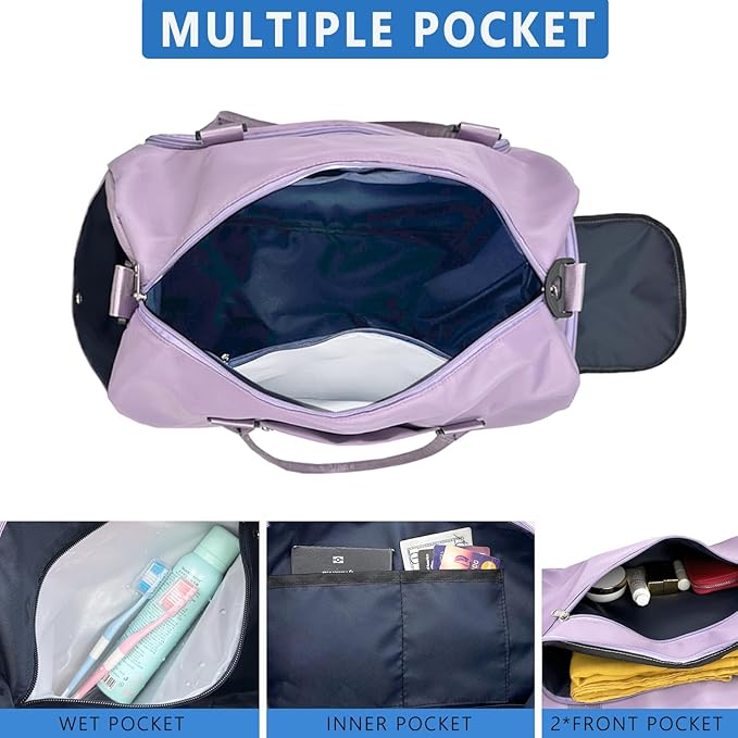 woogwin Gym Bag for Men & Women with Shoes & Wet Compartment Waterproof Duffle Bag for Travel Sports Workout Overnight Weekender(21",Purple)