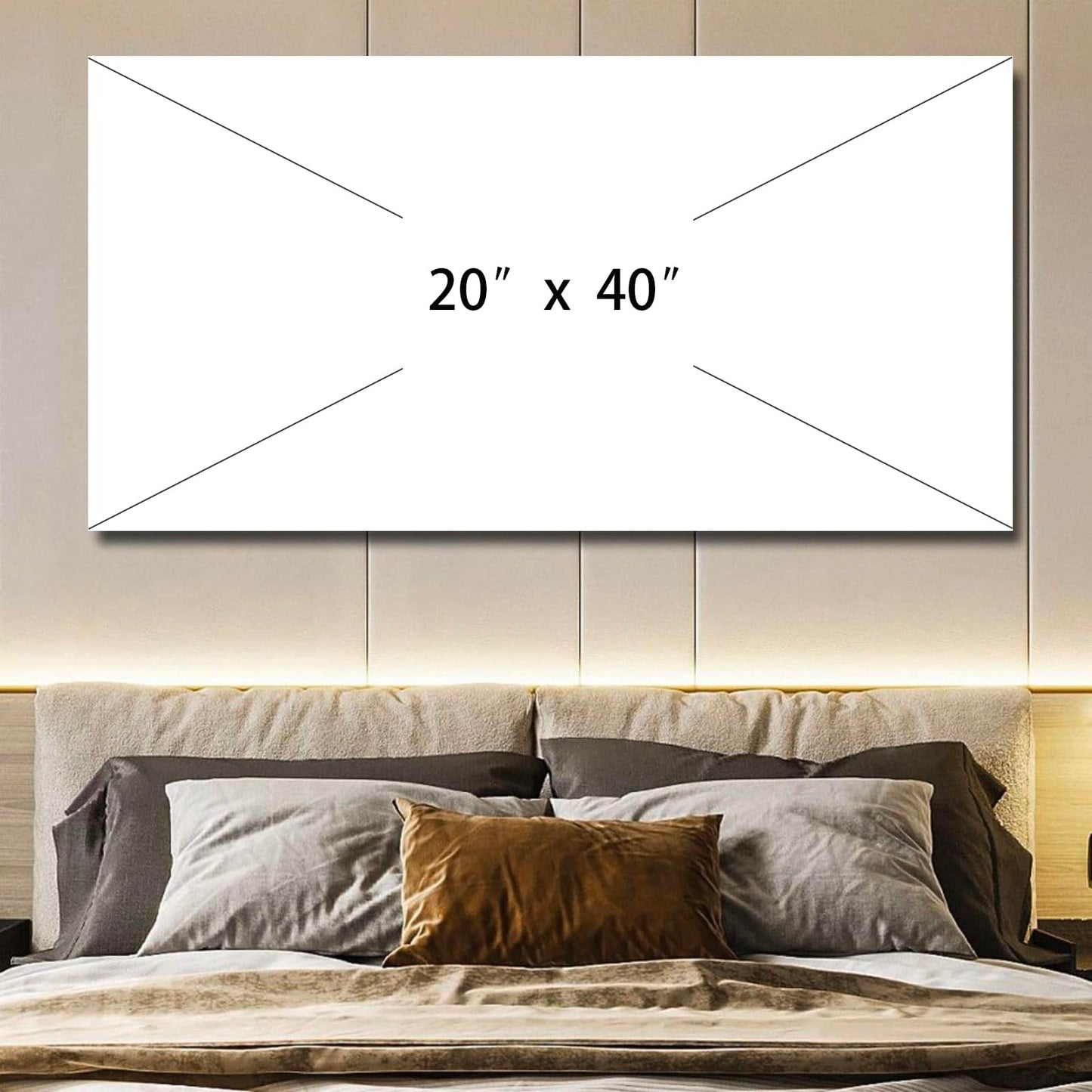 20"x40" Framed Canvas White and Gold Wall Art Symmetrical Line Abstract Modern Wall Decor Art for Living Room Bedroom Bathroom Office Wall Decor