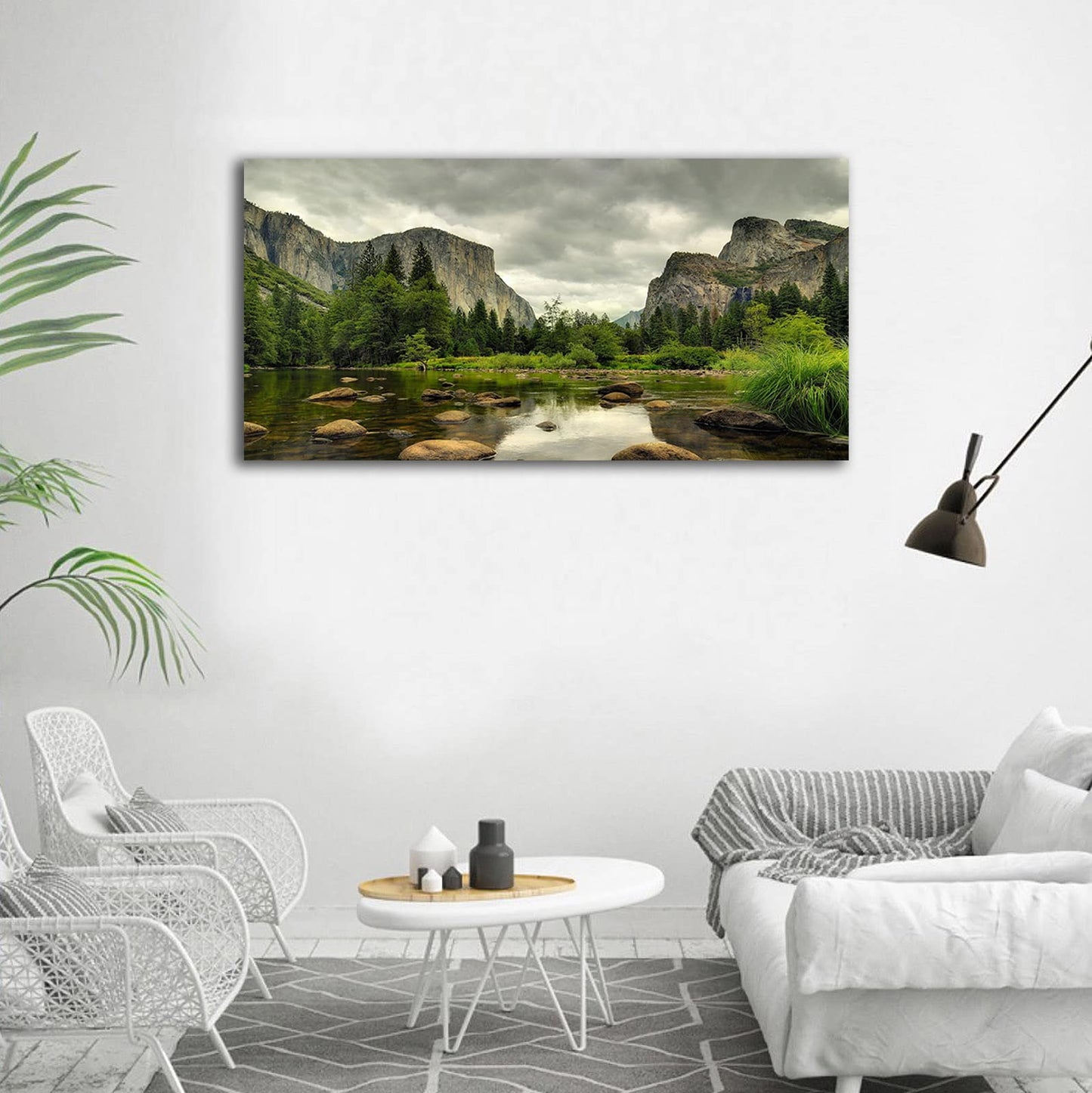 Yosemite Canvas Wall Art Green Mountain Clear Water Nature Pictures Wall Decor Yosemite National Park Scenery Canvas Painting Modern Forest Stream Landscape Canvas Print Artwork for Wall Decoration