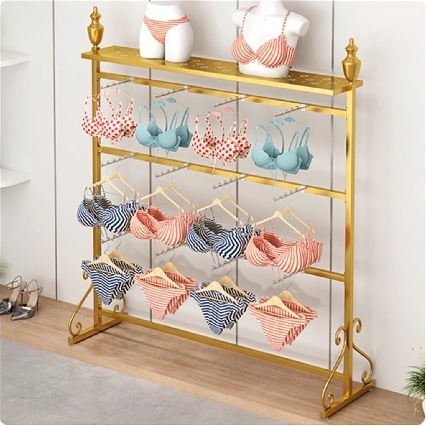 Clothing Store Boutiques Retail Lingerie Garment Rack, Metals, Underwear Display Stand, Commercial Shelves Clothes Rod, for Lingerie Socks Bra Panties Scarves(White,150 * 40 * 155cm)