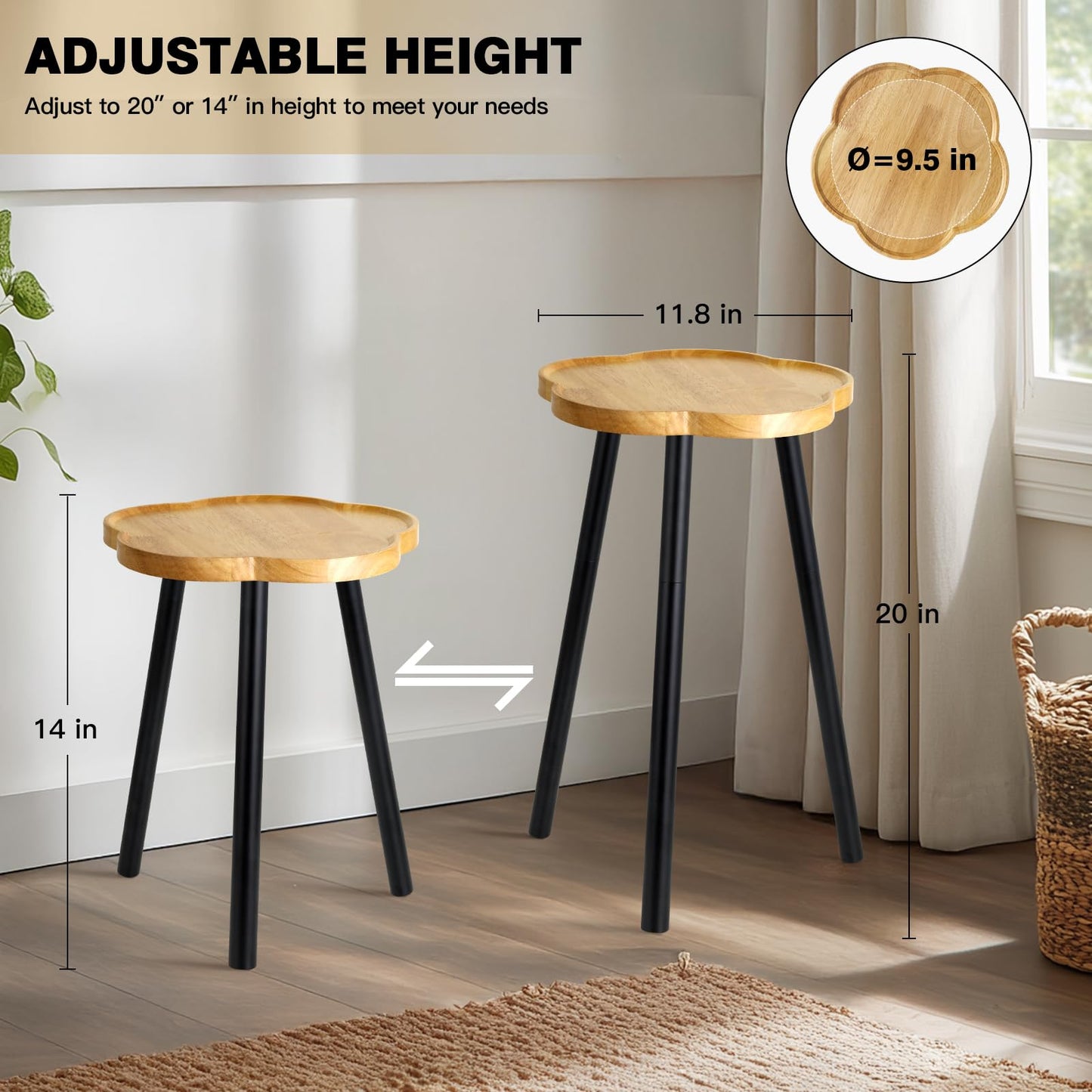 KINNARY Plant Stand Indoor, Wood Plant Table Plant Holder with Raised Design,Heavy Duty Metal Flower Pot Stand, Mid Century Modern Home Decor Small Side End Table（Clr.3-Flower 20" H）