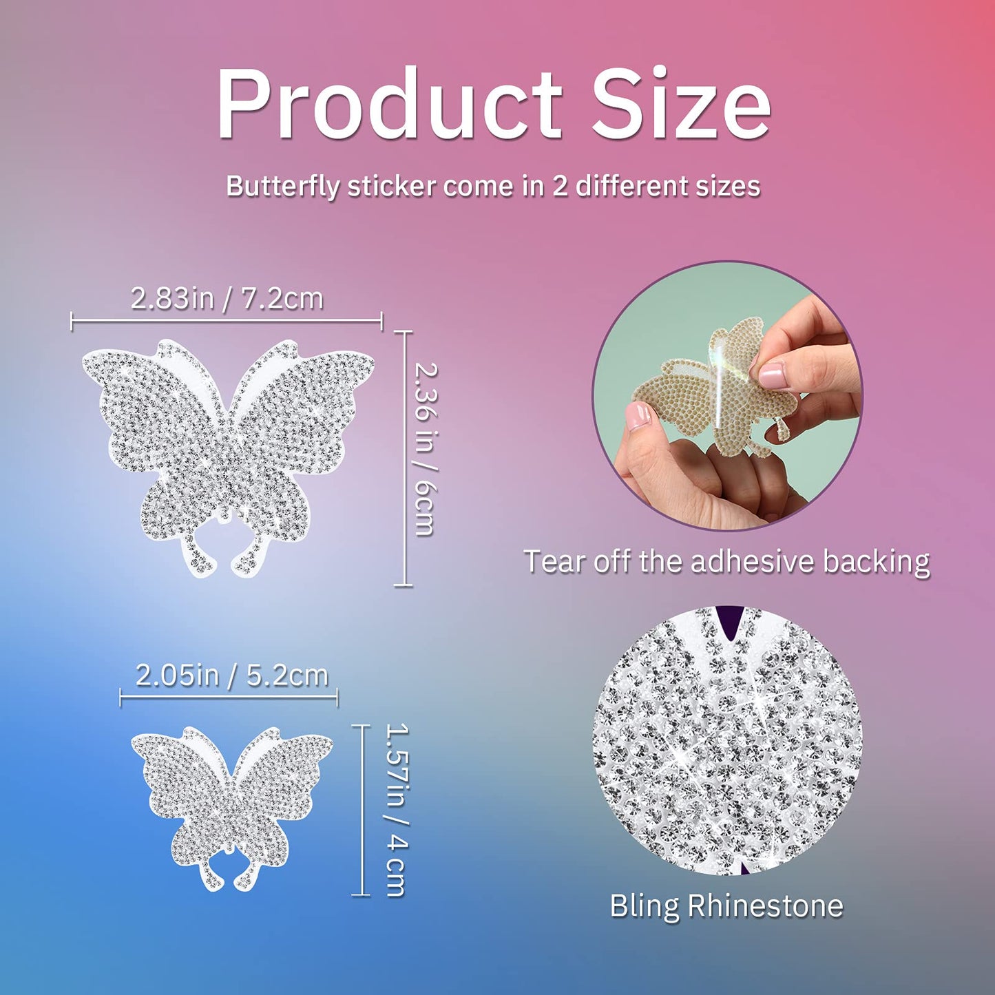 Frienda 8 Pcs Bling Butterfly Car Decals Women Crystal Rhinestone Shiny Butterfly Stickers Accessories for Car Body Bumper Window Laptop Automotive Interior Exterior Sticker Decor(Silver)