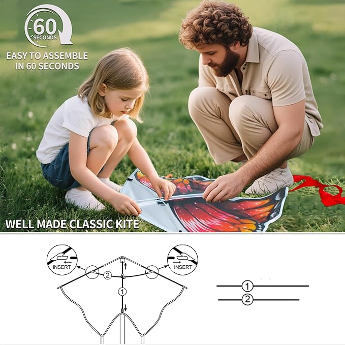 Kite for Kids Ages 3-5 4-8 & Adults, Flying Toys| Beach Toys| Outdoor Toys, Easy to Fly Butterfly Kites with Handle and 328FT Kite String, Large Kites for Boys Girls Birthday Gifts Party Favor Games