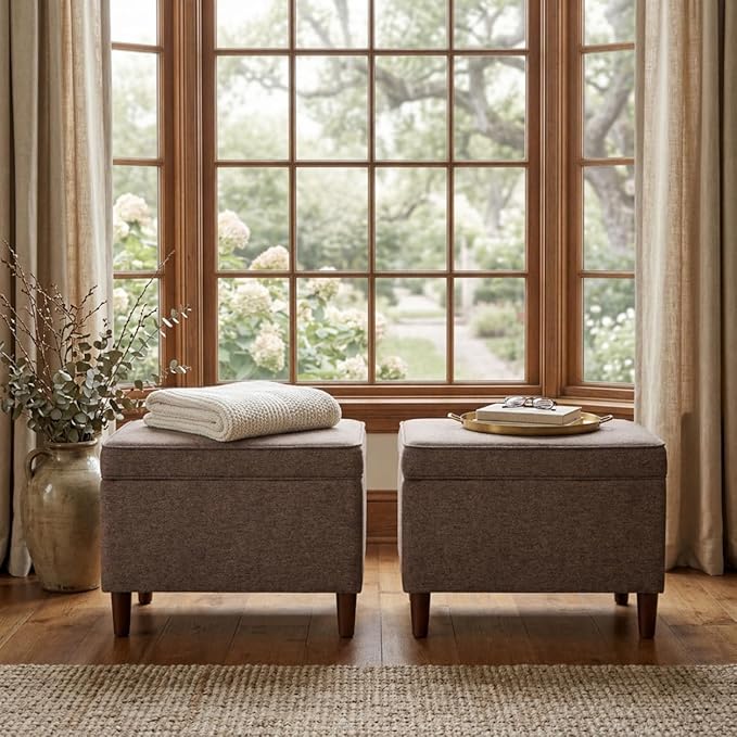 Spatial Order Home Decor | Dinah Collection Modern Storage Ottoman | Ottoman with Storage for Living Room & Bedroom (Chocalate Brown)
