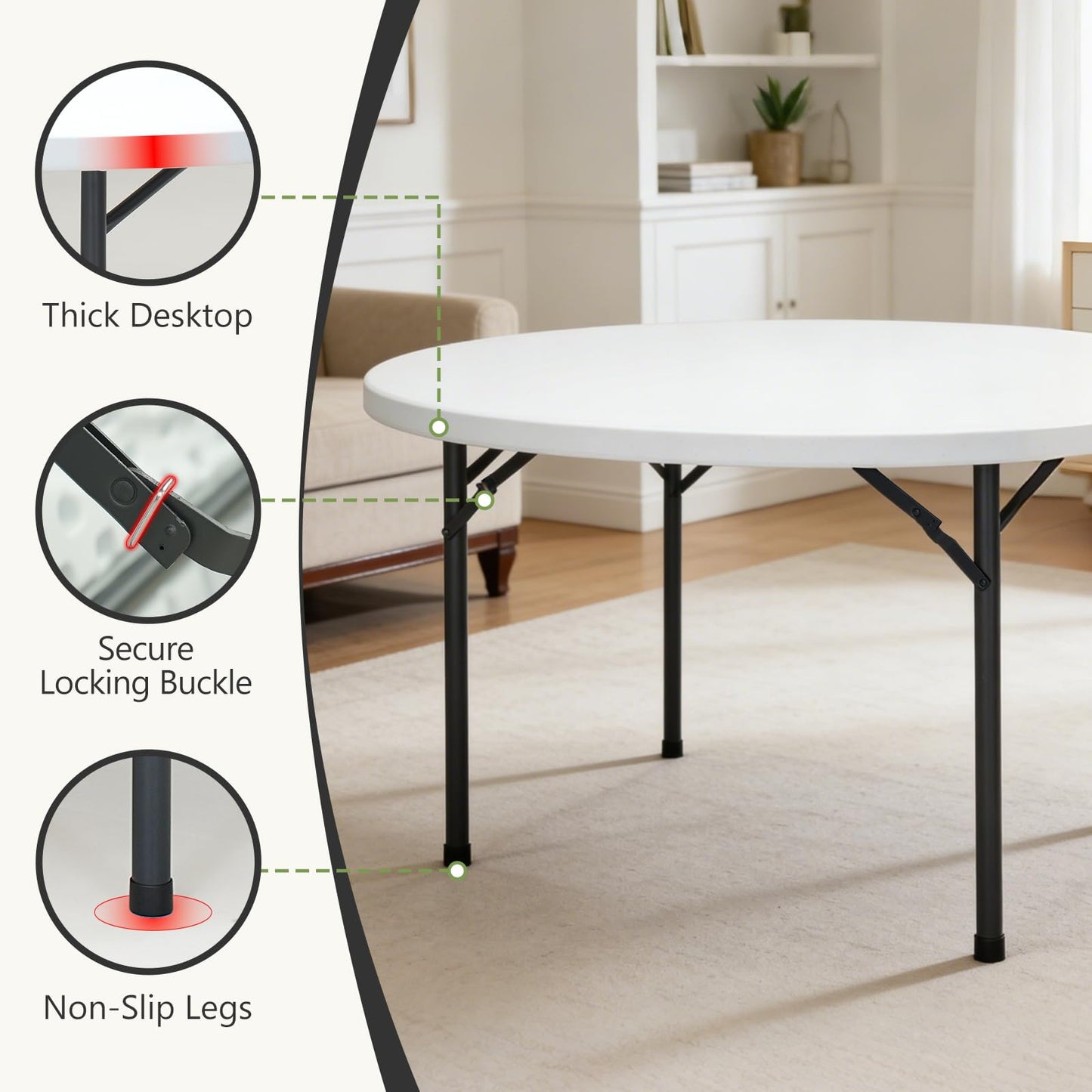 MAKE CHANGES 71" Folding Round Table, Plastic Dinner Table, Portable Folding Banquet Table for Living Room, Party or Outdoor Event, White