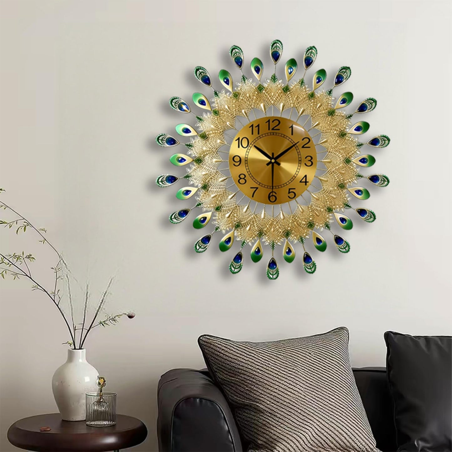 LIYUANSI Large Peacock Wall Clock,Non-Ticking Silent Creative Personality Modern Art Decorative Wall Clocks,for Living Room Bedroom Dining Room Decor,Dia 20 inch