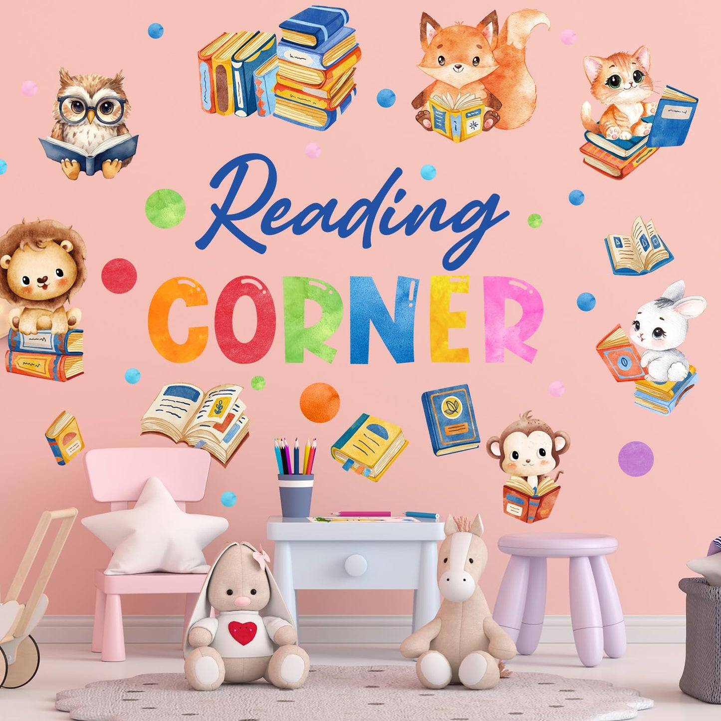 Cinrobiye Inspirational Quotes Wall Decals, Reading Cnrner Wall Art Stickers Woodland Animals Read Books Nursery Classroom Playroom Decor for Toddler Kids Reading Study Room Bedroom Daycare Preschool