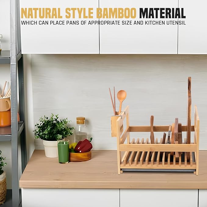 Bamboo Dish Drying Rack with Utensil Holder, Stone Dish Drying Mat, Wooden Dish Drying Rack, Functional Kitchen Organizer, Dish Drainer