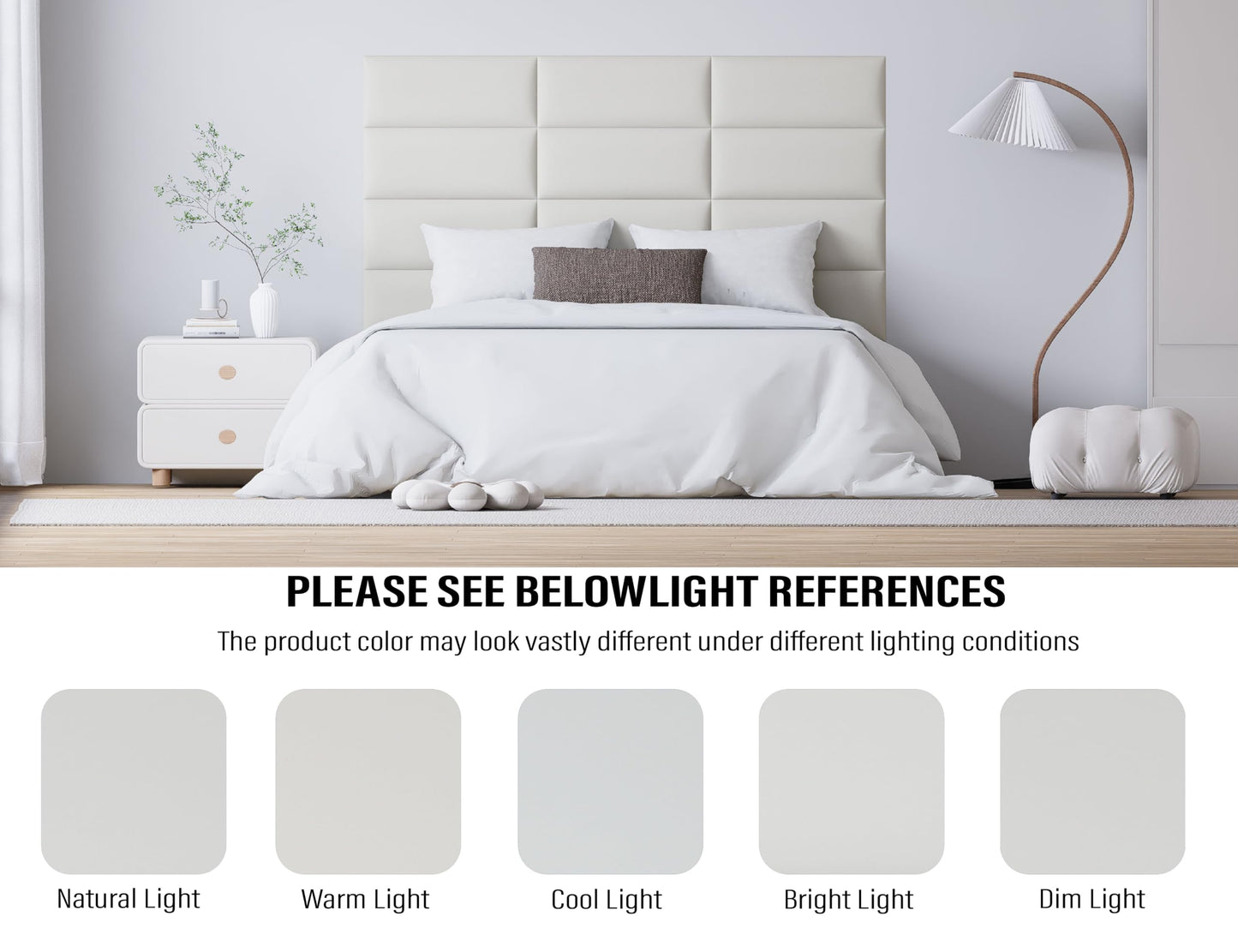 Gorkett Peel and Stick Upholstered Wall Mounted Headboard Queen Size, 9 Panels 3D Soundproof Leather Headboard,Wall Mounted Headboards,Reusable and Removable Wall Panels, 10"x24" White