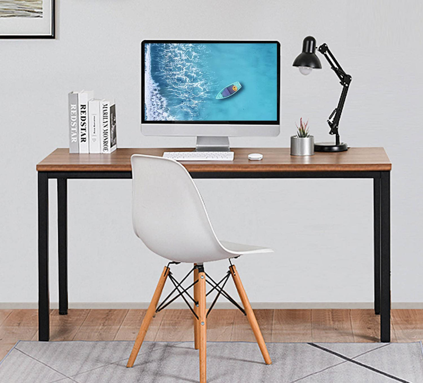 BEST BOARD 60" x 30" Computer Desk, Walnut Wood Grain Home Office Desk with Sturdy Metal Frame, Writing Workstation for Study & Office, Easy Assembly