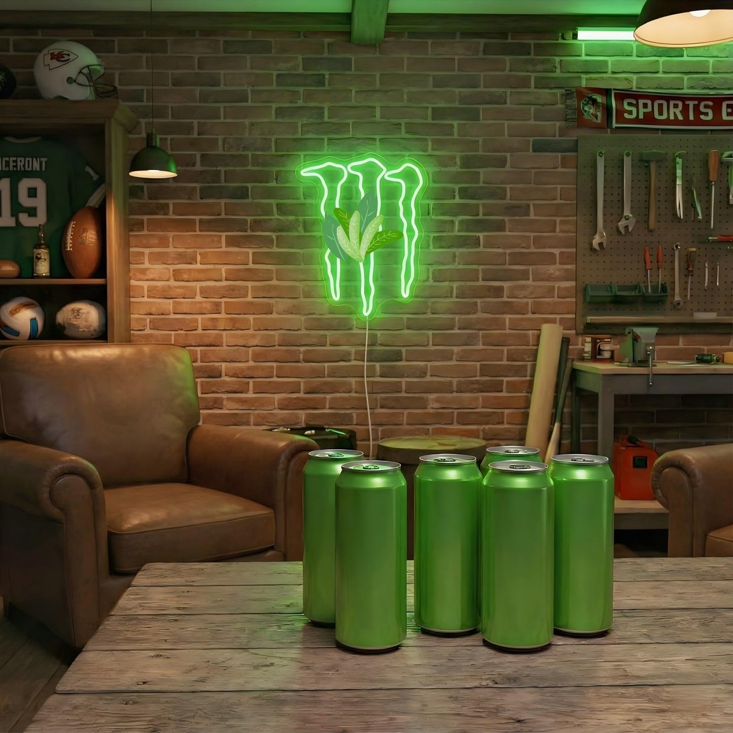 SOCCMIX Green Energy Neon Sign Wall Decor for Bedroom – Man Cave LED Light for Gaming Room & Drinks Bar | Stylish Mark Neon Art Gift for Men - 15.75" x 12.8"
