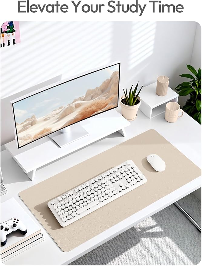 YSAGi Leather Desk Protector, Office Mat, Large Mouse Mat, Non-Slip PU Leather Blotter, Laptop Desk Mat, Waterproof Writing Pad for Office and Home(Eeggshell, 40" x 24")
