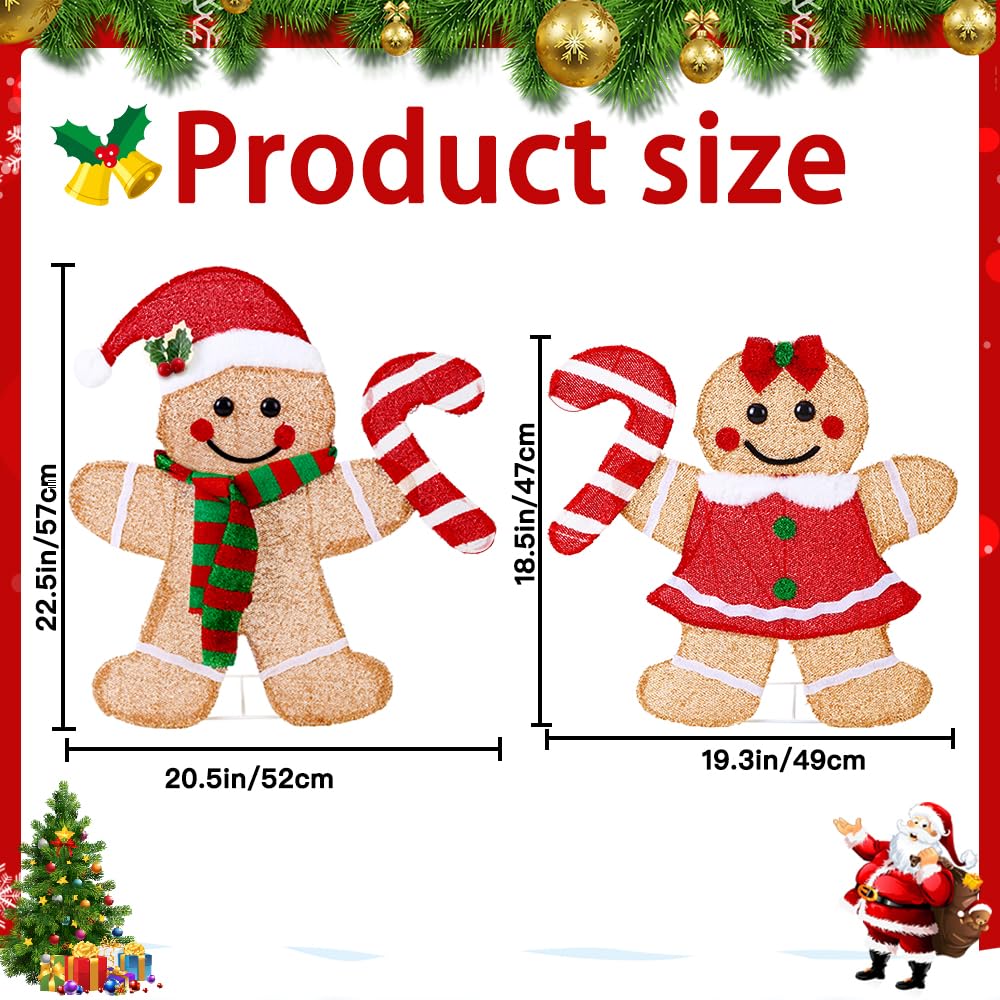 DULEFUN 22.5’’ Lighted Christmas Yard Decoration 2pcs Light Up Gingerbread Man Couple Christmas Outdoor Decorations Sign Waterproof for Xmas Winter Holiday Garden Lawn Outside Indoor Decor Display