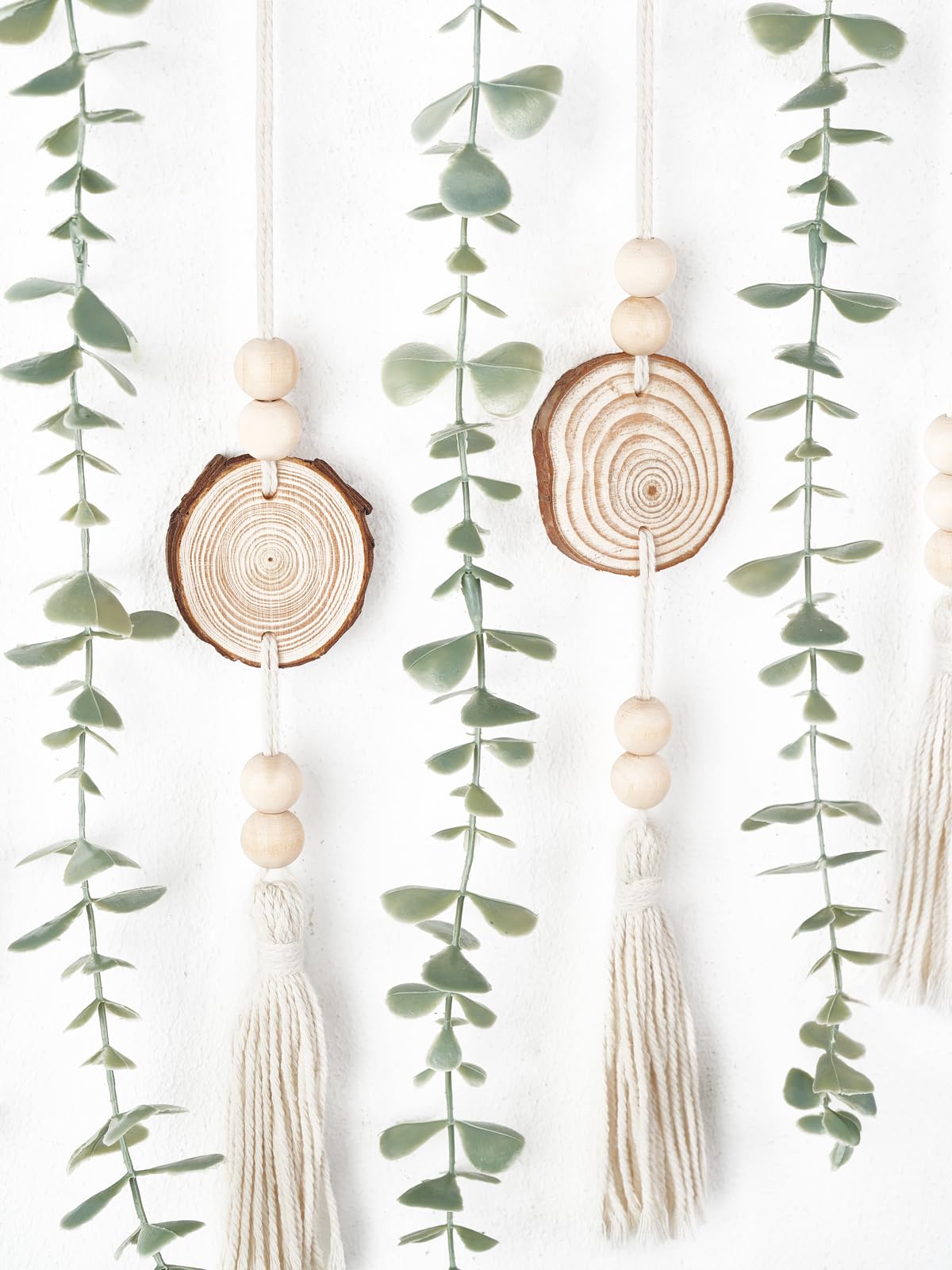 Dahey Hanging Artificial Plant Eucalyptus Wall Decor 31'' Wooden Bead Garland with Fake Greenery Leaves Boho Rustic Farmhouse Wall Art for Bathroom Office Living Dining Room Bedroom Kitchen Decoration