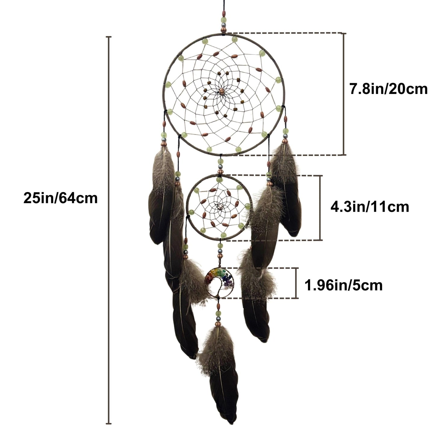 XEYOLHON Dream Catchers for Adults with Luminous Beads Dream Catcher with 7 Chakra Handmade Wall Decor with Native Feather Hanging Ornament for Bedroom Brown