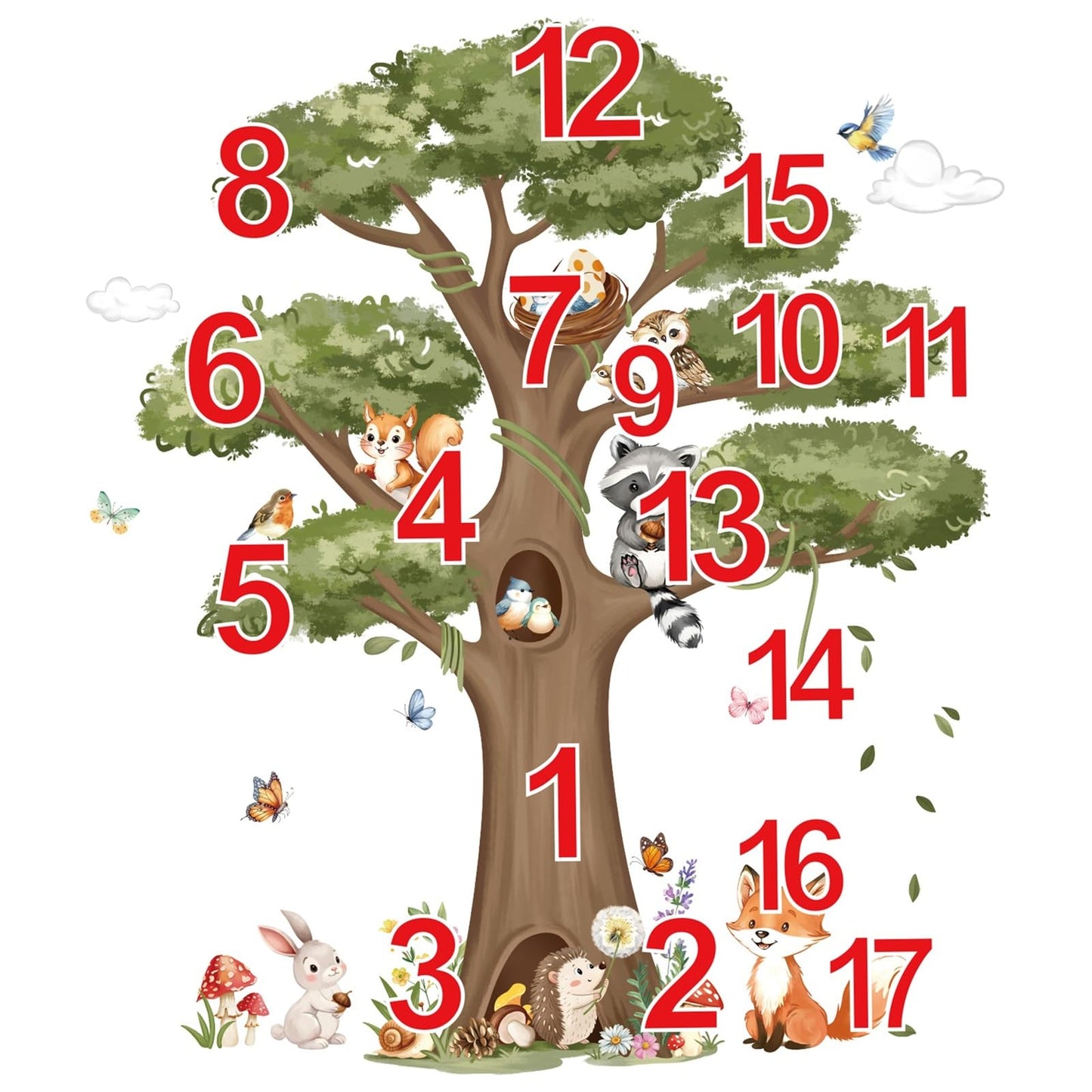 decalmile Woodland Animals Large Tree Wall Stickers Forest Animal Fox Rabbit Hedgehog Wall Decals Kids Room Baby Nursery Bedroom Wall Decor