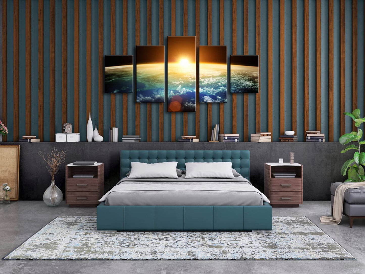 Pyradecor The Earth Large 5 Panels Modern Gallery Wrapped Landscape Canvas Print Space Pictures on Canvas Wall Art Work Ready to Hang for Living Room Bedroom Home Office Decor L