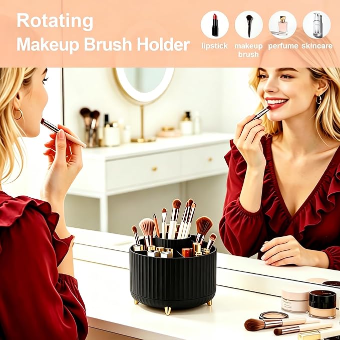 360° Rotating Makeup Brush Holder Organizer, Makeup Organizers Countertop, Makeup Organization and Skincare Storage for Vanity, Desktop, Bathroom