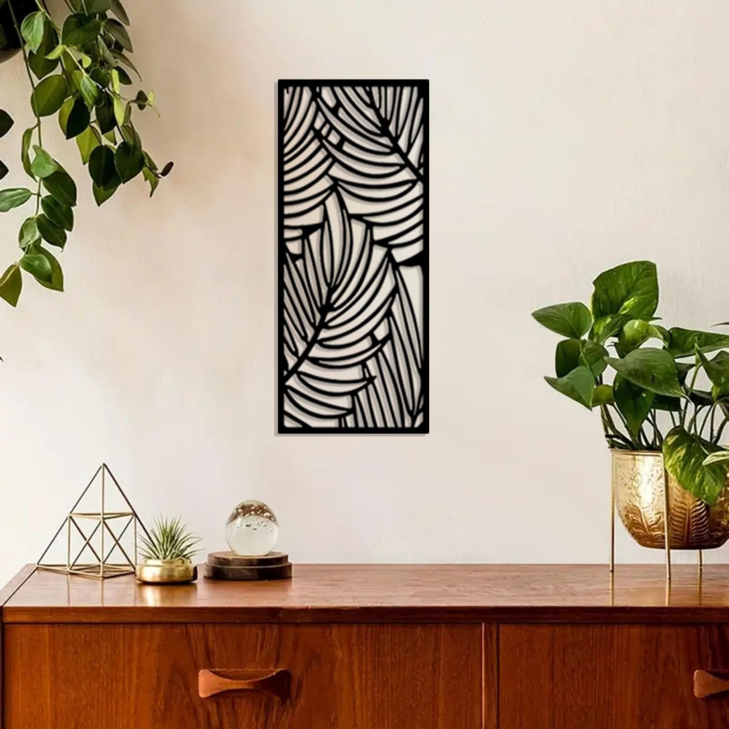 DUOOLN Metal Leaf Wall Decor Art, Minimalist Bohemian Tree Branches Leaves Sculpture Silhouette Ornament Hanging Sign for Home Balcony Garden Living Room Christmas Housewarming Gift-16.9 * 7.28in