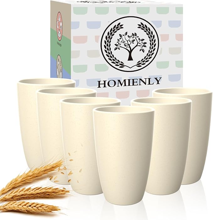 Homienly Wheat Straw Cups - Unbreakable Cups Set of 6,20 oz Dishwasher & Microwave Safe Drinking Glasses for Everyday Use-Beige